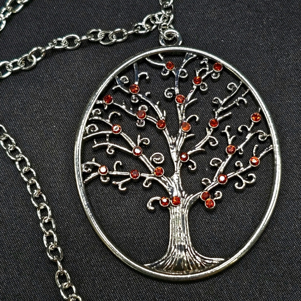 🤎'Autumn Abundance' Brown Silver Long Style Necklace & Earrings Tree Of Life🤎